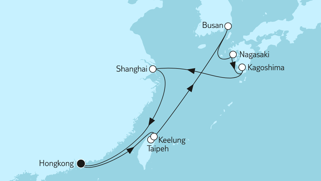 Routenbeispiel: Mein Schiff Hongkong mit Japan