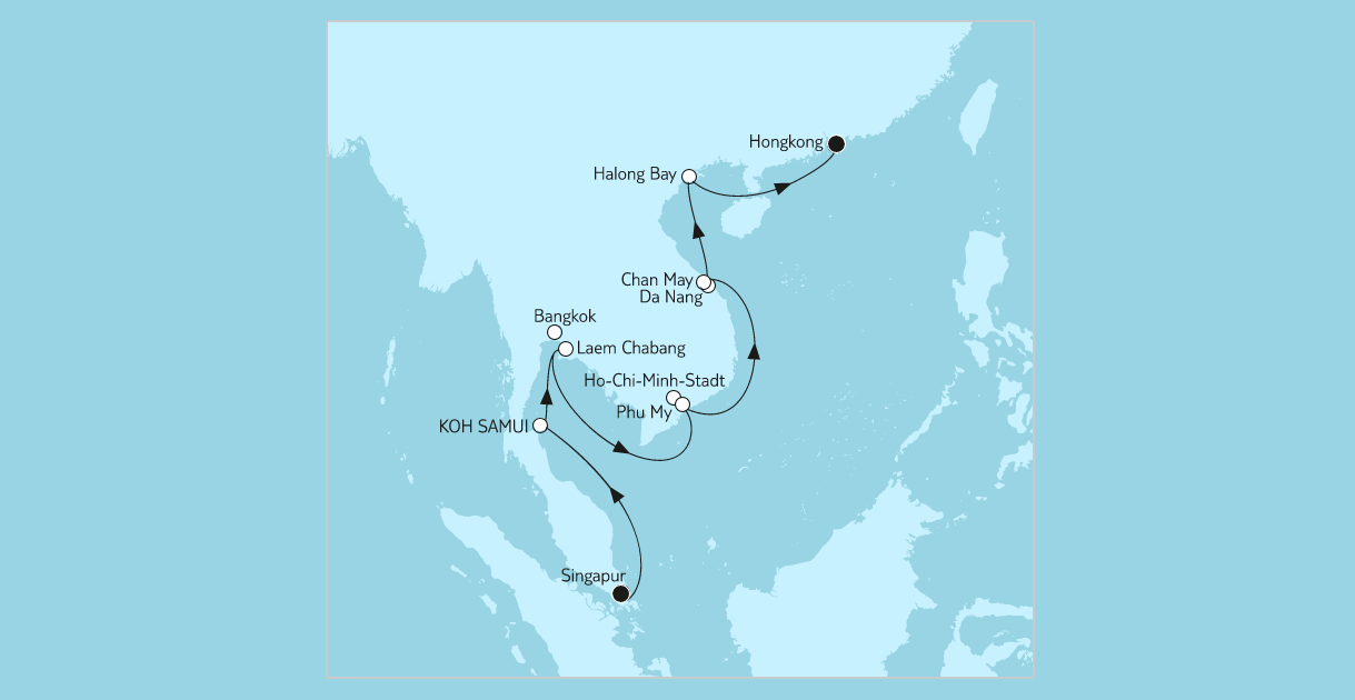 Routenbeispiel: Mein Schiff Singapur bis Hongkong