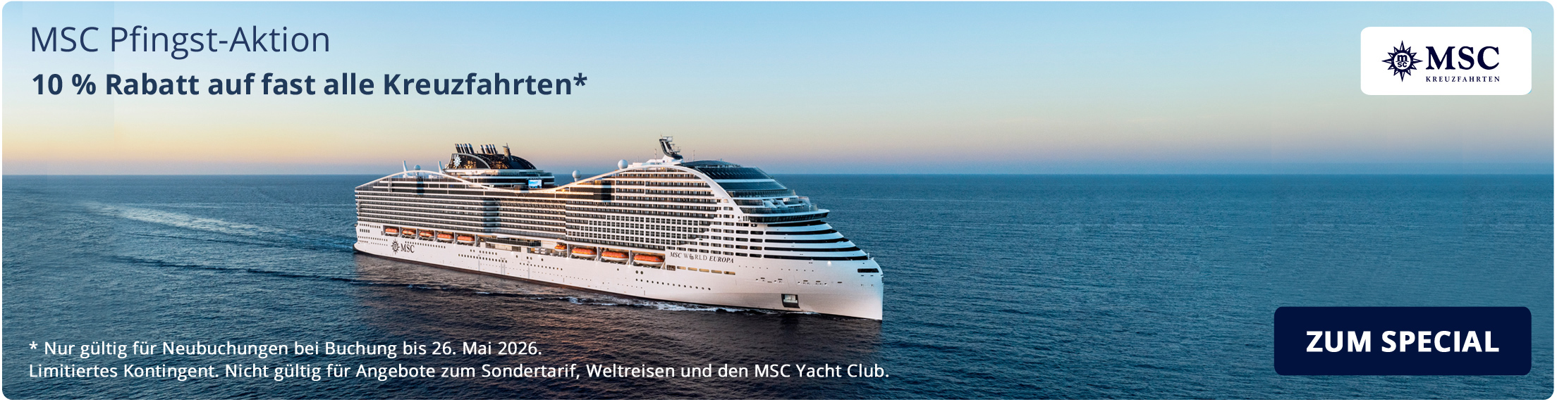 Klick führt zu den Angeboten der Aktion Werbebanner für das MSC Pfingst-Special
